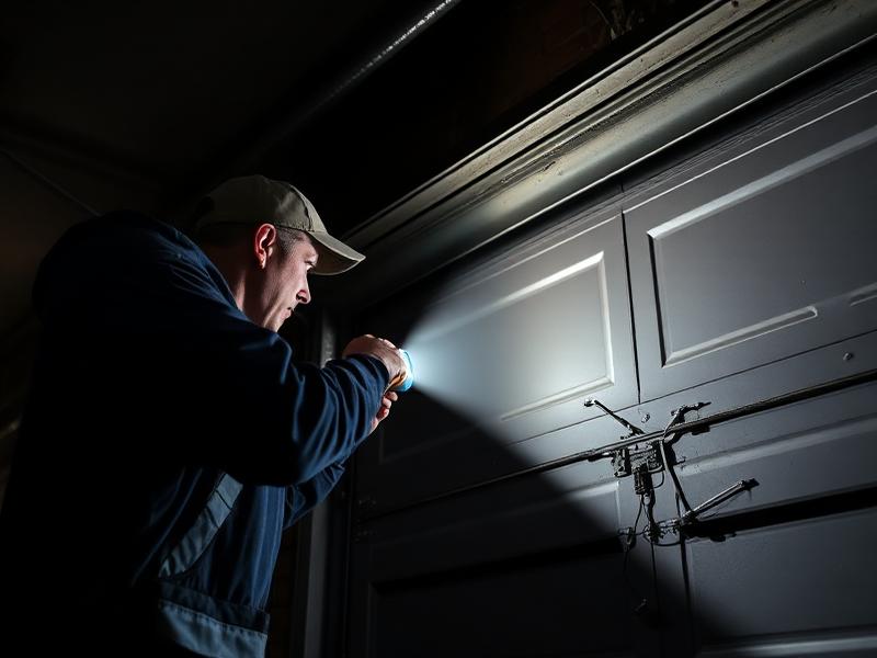 Emergency garage door service - professional technician performing emergency work