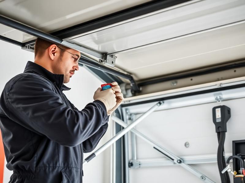 Maintenance garage door service - professional technician performing maintenance work
